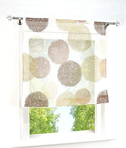 Raffrollo mit Kreis-Motiven Druck Design Rollos Voile Transparent Vorhang (BxH 80x140cm, Sand mit Tunnelzug)
