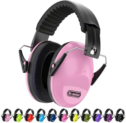 Dr.meter Casque Anti Bruit Enfant, SNR 27dB Enfant Facilement Réglable Pliable Cache-Oreilles pour Dormir étudier Tirer pour l’Autisme Feux d’Artifice Concert Bandeau 1Pc Rose