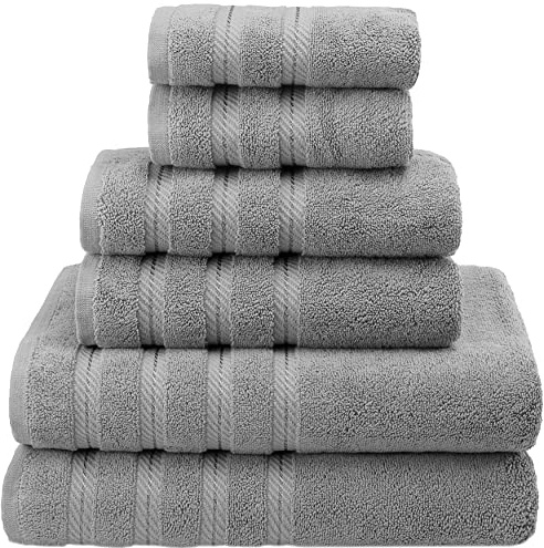 American Soft Linen 100% Turkish Carde Cotton 6 Piece Towel Set, 560 GSM Towels for Bathroom, Super Soft 2 Bath Towels 2 Hand Towels 2 Washcloths, Silver Grey
