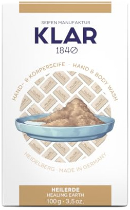 Klar Seifen Heilerdeseife 100g, Cosmos zertifiziert, palmölfrei, geeignet für empfindliche, zu Akne oder Neurodermitis neigende Haut, 10978