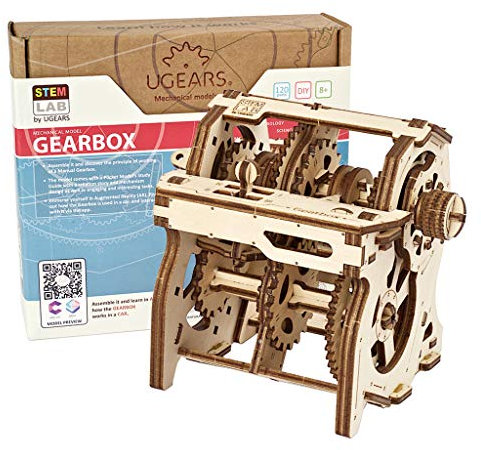 UGEARS STEM Lab 3D-pussel – lekset STEM – 3D-träbyggsats – gör-det-själv mekaniskt vetenskaplig STEM-leksak med app trämodellssatser för vuxna och barn 8+ (manuell växellåda)