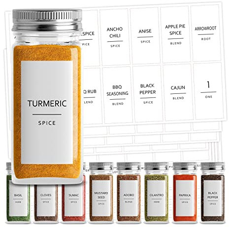 Talented Kitchen 140 Spice Jar Labels Preprinted Minimalist Black Text on White Label, Spice Labels Sticker Seasoning, Herb and Spice Rack Organization