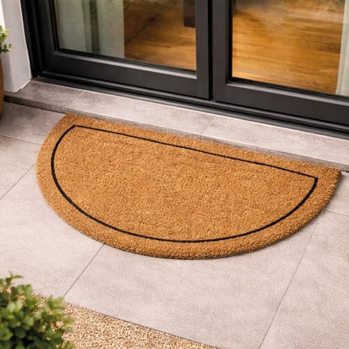 Carpido Eingangsmatte Kokos Türmatte Innen - Rahmen 40 x 60 cm (Halbkreis) | Rutschfeste Motiv Fußmatte 100% Kokosfaser Fussmatte natürliches Material für Innenbereich & überdachten Außenbereich robust