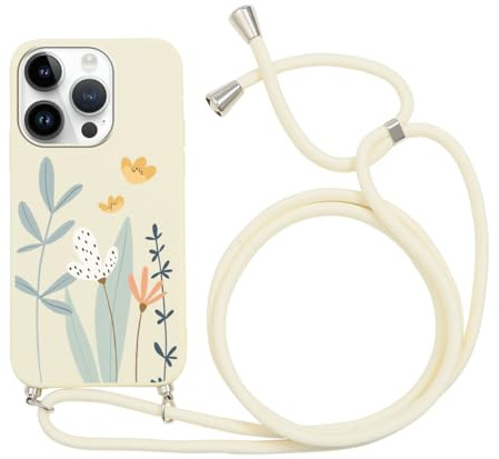 Yoedge Halskette kompatibel mit Apple iPhone 13 Pro 6,1 Zoll, Handyhülle mit Kordel, ultradünn, weich, TPU, Bumper, 360 Grad stoßfest, mit verstellbarem Kordel, Blume