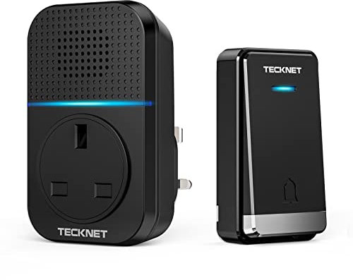 TECKNET Wireless Doorbell, No Battery Required Self-Powered Door Bell Plug in Waterproof Cordless Doorbell Chime Kits at 1300ft Range with 60 Chimes, 5-Level Volume with LED Light