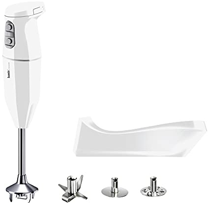 bamix Stabmixer Set cordless PLUS kabelloses, inkl. Multimesser, Quirl, Schlagscheibe aus Edelstahl, 250 Watt, 3-Stufen, Made in Switzerland, Weiß