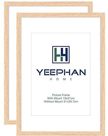 YEEPHAN A4 EICHE Fotorahmen Naturholz 21x30cm Bilderrahmen 2er Set mit Passepartout für A5 (15x21cm) Bilderrahmen Zertifikatsrahmen oder Posterrahmen mit kunststoffglas front für die Wandmontage