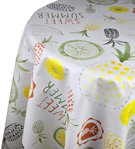 Wachstuch Wachstischdecke Tischdecke Gartentischdecke Farbe und Größe wählbar Hello Summer Oval 130 x 180 cm abwaschbare Wachstuchtischdecke
