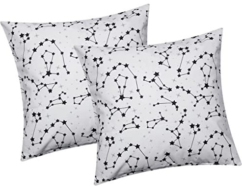 Heubergshop Baumwoll Renforcé Kissenbezug - 2er Set in 40x40cm - Sternenhimmel, Sternzeichen in Weiß und Schwarz - Kopfkissen-Bezug, Kissenhülle, Dekokissenbezug 100% Baumwolle Kinder (530/1-40x40)