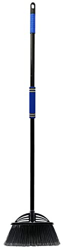 Xifando Scopa telescopica a quattro sezioni con manico lungo, scopa resistente, scopa angolare per esterni/interni (nero+blu)