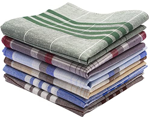 Cozlly 6PCS Men's Soft Cotton Handkerchiefs, 40 x 40CM Stripe Checkered Pattern Pocket Hanks