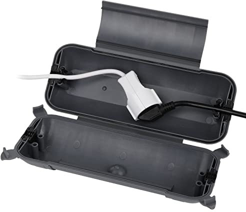 RESTMO IP44 wasserdichte Kabelbox für den Außenbereich (Outdoor), wetterbeständige Große Schutzbox für Verlängerungskabel, Schukostecker, Elektrowerkzeug, 290mm x 110mm x 75mm, Grau