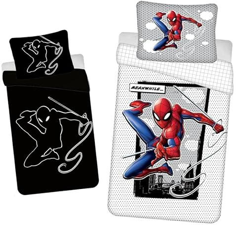 Spiderman Wende Leucht-Bettwäsche Kopfkissen Bettdecke für 135x200 cm