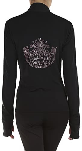 Youthful flying Damen Mädchen Eiskunstlauf Jacke Warme Skate Training Mantel mit Strass Eislaufoberteile(Size:XXS,Color:Schwarz-Dick)