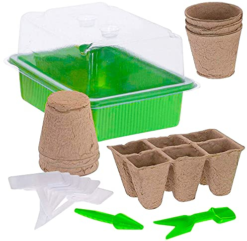 Murago - Zimmergewächshaus Starter-Set 17-teilig - mini Anzucht Geschenkset Schalen mit Deckel Indoor Anzuchttöpfe Anzuchtplatte