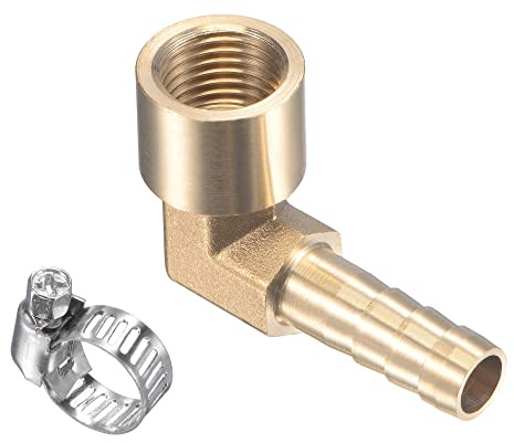 M METERXITY Ottone Tubo flessibile Portagomma Raccordi - 90 Gradi Gomito 8mm Ottone Tubo Connettore con Tubo flessibile Morsetti Applicare a Acqua (G1/4 Femmina Filettatura)