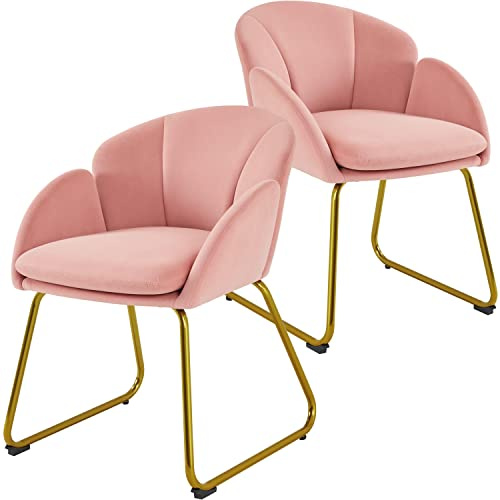 Yaheetech Esszimmerstühle 2er Set modern, Küchenstuhl in Blumenform, Sessel Polsterstuhl mit Metallbeinen Gold, für Wohnzimmer/Esszimmer Rosa