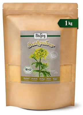 Biojoy BIO Senfkörner gemahlen, Senfpulver, 1 kg | Senfmehl gelb aus Deutschland, ideal zum Würzen, Sinapis alba L.