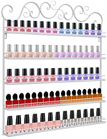 RibasuBB Nagellackregal Metall, Nagellackständer Nagellackdisplay mit 5 Ebenen, Wandregal Organizer für Nagellacke, Lippenstifte, ätherisches Öl