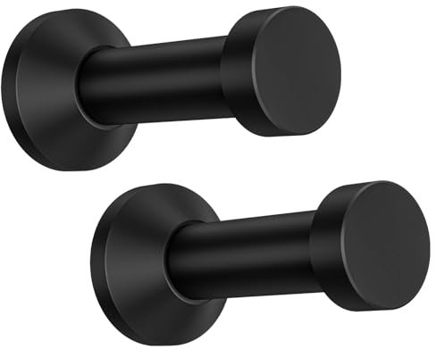 Dripex Handtuchhaken Edelstahl Kleiderhaken Garderobenhaken Einzelhaken bis zu 15kg belastbar Haken Schwarz 2 Stück