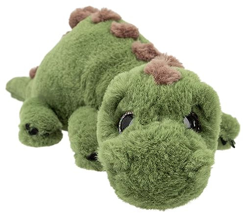 Depesche 12653 Dino World - Kuscheltier Dinosaurier mit grünem Fell und Glitzeraugen, ca. 50 cm großer Plüschdino