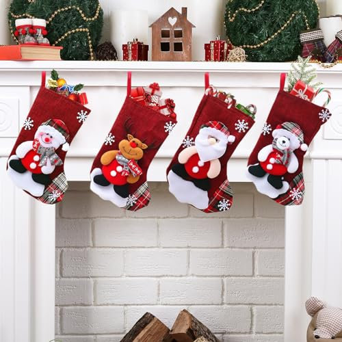 Golgner Weihnachtsstrumpf, 4 Pcs Groß Nikolausstiefel, Nikolausstrumpf, Christmas Stocking, Weihnachtsdeko zum Füllen von Gegenständen, für Kamin, Wand, Weihnachtsbaum, Treppe, 23 cm
