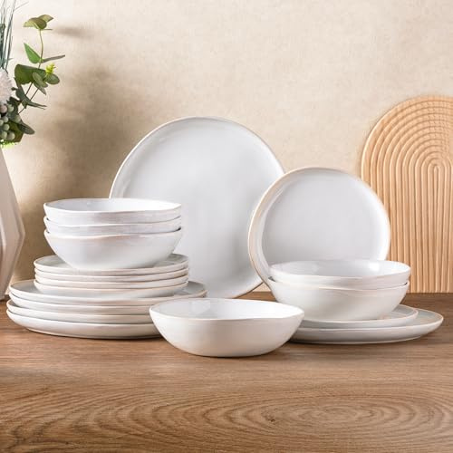 AmorArc Ceramic Dinnerware Sets,Handmade Reactive Glaze Stoneware Plates and Bowls Sets,Highly Scratch Resistant | Dishwasher & Microwave Safe Dishes Set,Service for 6 (18pc)