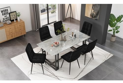 KnSam Esszimmerstuhl 4er-Set Schwarz, Polsterstuhl Design Stuhl mit Rückenlehne, Konferenzstuhl Sitzfläche aus Samt Gestell Metall