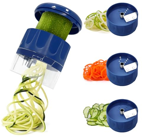 SUREWIN 3 in 1 Vegetable Spiralizer Slicer, Adjustable Zucchini Carrot Noodle Maker, Cucumber Spiral Cutter, Easy to Use Kitchen Tool（Blue）