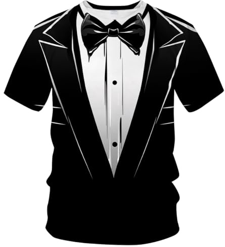 WHNBCW Funny Men's Tuxedo T Shirt Tie Tux Graphic Tee Shirt,Black,L