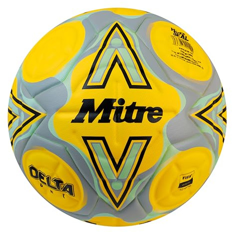 Mitre Delta Football | Mycket hållbar | Förbättrad noggrannhet och konsekvens, Fluo gul/svart/cirkelgrå, 4