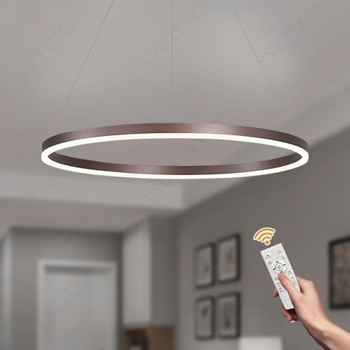 YYUTLUO Moderner DIY-Kreis-LED-Kronleuchter | 1 Braun Goldringe:60cm=29W | LED-Pendelleuchte aus Metall+Acryl |2,4 G Dimmbare Fernbedienung | Runde Decken-Hängelampe Wohnzimmer Schlafzimmer Esszimmer