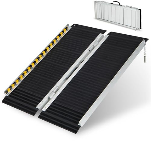 COSTWAY Set di 2 Rampa per Sedie a Rotelle in Alluminio, Rampa Telescopica Pieghevole con Superficie Antiscivolo, Capacità di Carico di 272 kg, per Soglie, Gradini, Scale (91 x 74cm)