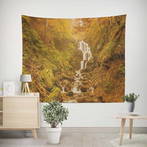 EHOMERY Wandbehang Lang Wanddekoration Dachschräge Wasserfall-Naturlandschaft Wandbehang Tuch Wandtuch Neuheit Wohnzimmer Schlafzimmer Wandbehang Dekoration 350x250cm