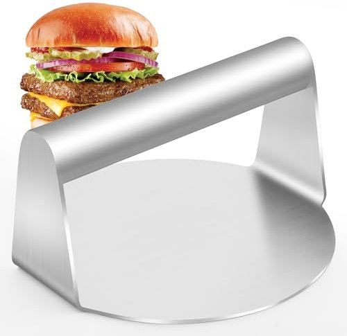 Solvant Smash - Presse à Hamburger Ronde en Acier Inoxydable - Accessoire de Barbecue Professionnel en Acier Inoxydable - Accessoire de Barbecue pour Barbecue Plat (poignée en Acier Inoxydable)