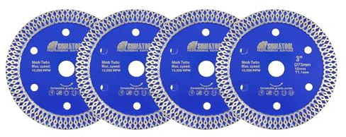 SHDIATOOL Fliesen Diamanttrennscheibe 75mm x 10mm Diamantscheibe 4 Stücke | Keramik Scheibe 75 mm Diamantklinge für Feinsteinzeug Porzellan Granit Marmor für Mini Winkelschleifer