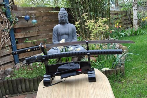 Samurai Schwerter Bamboo Katana Schwert - scharf, echt & handgeschmiedet - gefaltetes Katana Schwert ohne Ständer - echtes Japanisches Samurai Sword aus Kohlenstoffstahl - Japan Deko Katanas