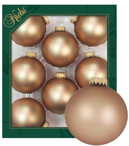 Krebs Glas Lauscha - Weihnachtsdekoration/Christbaumschmuck aus Glas - Unifarbende Kugeln - Menge: 8 Stück - Farbe: Satin-Cappuccino - Größe: ca. 7 cm