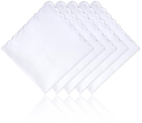 MIRKUZI Taschentücher für Damen 5 weiße Baumwolltaschentücher, kleines weißes Damentaschentuch, Taschentuchset aus Baumwollstoff mit gewelltem Rand, Stofftaschentuch-Einstecktuch (30 cm)