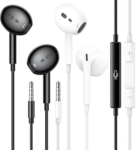Kopfhörer Kabel mit 3.5mm, 2 Pack In Ear Kopfhörer mit Kabel Klinkenstecker Kabelkopfhörer HiFi mit Mikrofon und Lautstärkeregler Ohrhörerinear für iPhone iPad Samsung Smartphone Laptop MP3 Players