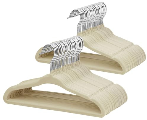 ManGotree Perchas de Terciopelo para Bebés de 28 cm Paquete de 48 Beige | Perchas ultrafinas para niños pequeños perchas de fieltro que ahorran espacio con gancho giratorio de 360° para ropa infantil