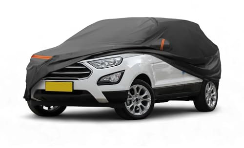 A ABSOPRO Copertura Auto per Ford Ecosport 2013-2020 PEVA Spunlace Cotone Esterno Copertura Auto Completa Impermeabile Antivento Sole Pioggia Neve Protezione con Cerniera Porta Nero