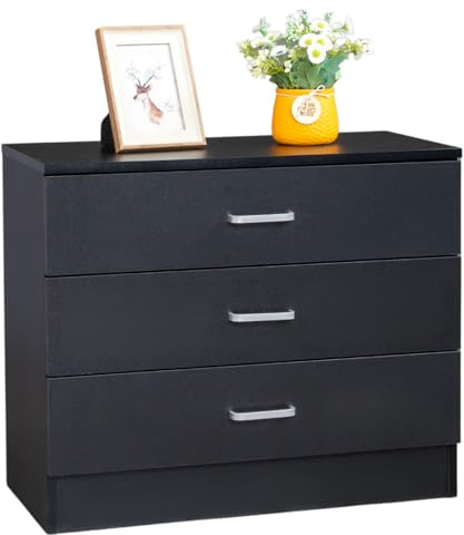 Karl home 3 Drawer Chest of Drawers, Modern Dresser Bedside Table, Black