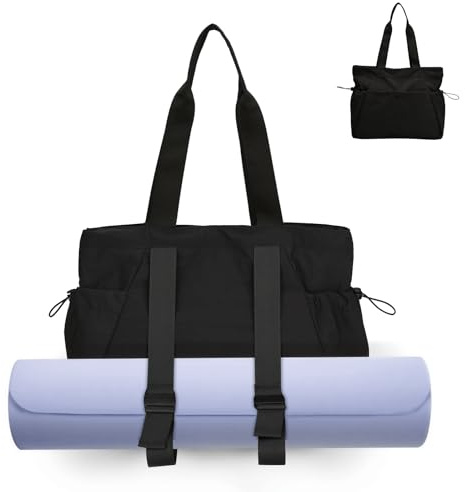 DLLTFPFE Yoga Bags for Women Gym Tote Bag with Adjustable Mat Holder Shoulder Bags Carrier Carryall for Yoga Pilates Travel Beach Work-Black