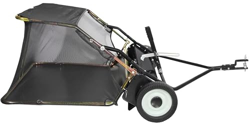 Rasenkehrmaschine, Kehrmaschine für Rasentraktor, Rasenkehrer für Aufsitzmäher, Laubsammler mit Anhängerkupplung, Schwarz, Kehrbreite 106 cm (M - 106 cm)