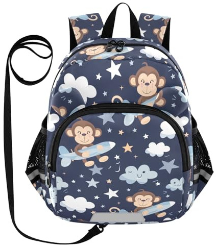Cartoon Monkeys Toddler Harness Backpack for Boys Girls 3-6 Years Kids Backpack with Anti Lost Safety Leash Baby Harness Bookbag for Preschool Walking Travel