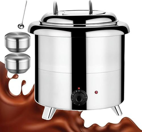 SGKOMN Hervidor eléctrico para Sopa de 13 L + 2 tazones de arroz + 1 Cuchara sopera, Calentador de Alimentos Comercial de 400 W para Uso doméstico, Camping, reuniones famil (White)