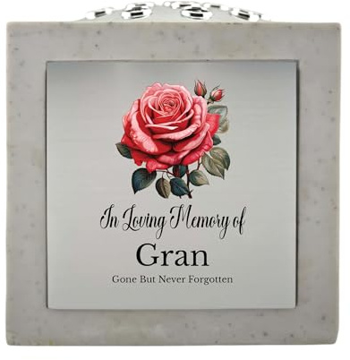1stclassgifts In Loving Memory Of Memorial Rose Bowl Grave Marker Flower Pot Vase With Rose Design Mum Dad Grandad & Lots More White/Silver (UV PRINTED) (Gran)
