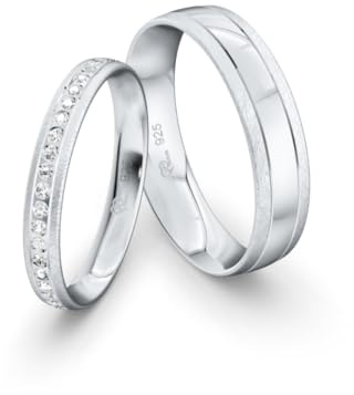 JC Trauringe Silber 925 Paarpreis Eheringe I Partnerringe Verlobungsringe mit Gravur in edler Schatulle 2 Hochzeitsringe Herrenring ohne & Damenring mit Steinen I ICCT91