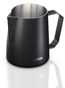 Loewe aura.pure milk jug 600 ml, lattiera, manico ergonomico, schiuma di latte, lattiera, grigio, per barista, schiumatore, latte art